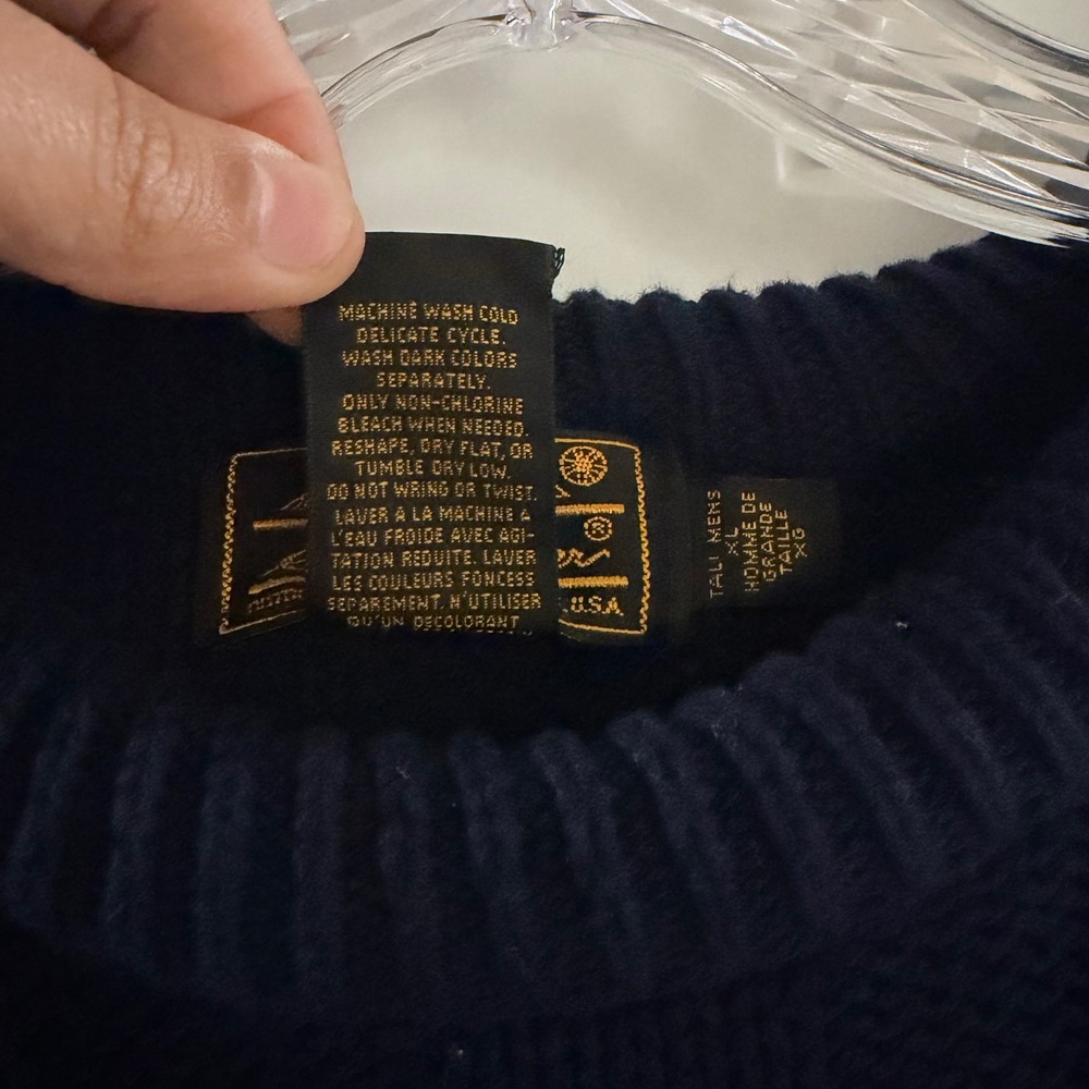 Eddie Bauer Vintage Made in USA Colorblock Cable Knit Sweater Mens XL Tall Navy - Picture 3 of 4